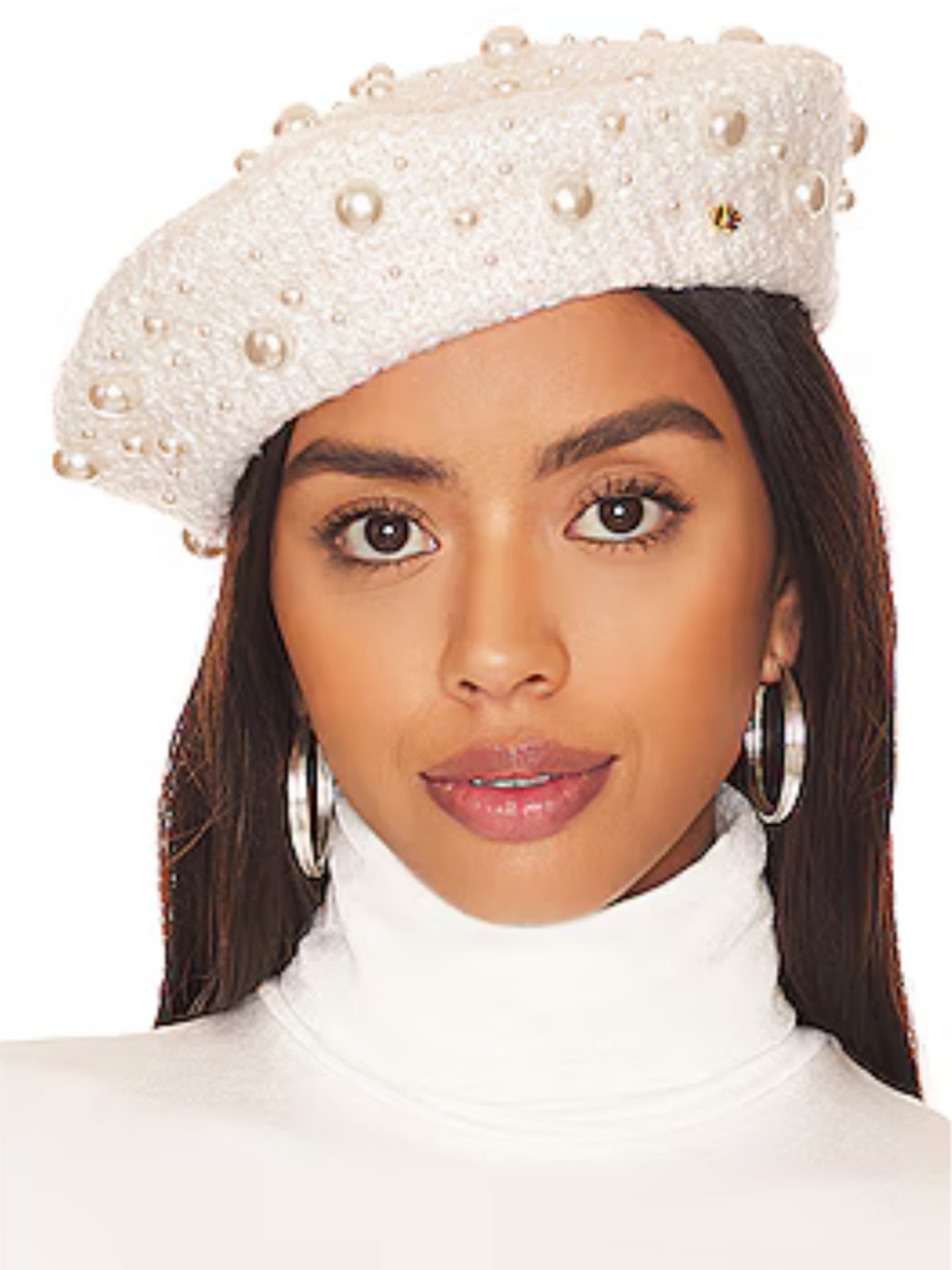 Lele Sadoughi Bridget Pearl Boucle Pill Box Beret Hat - Ivory Winter White
